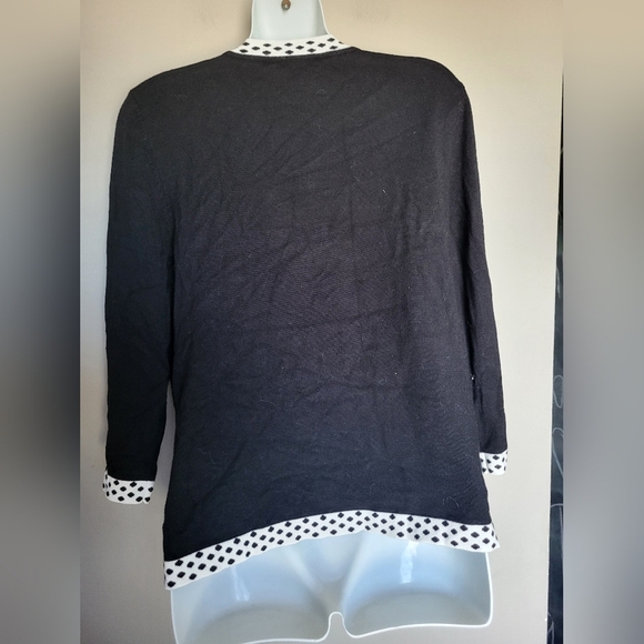 NEW Cable & Gauge Black Cardigan with White Polka Dot Trim, Size Large - Picture 3 of 6